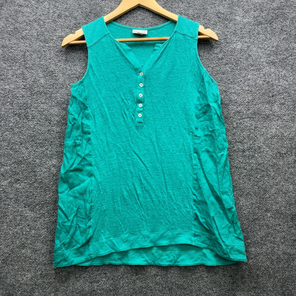 J. Jill Love Linen Tank Top Womens XS Green Sleeveless Henley Casual Athletic